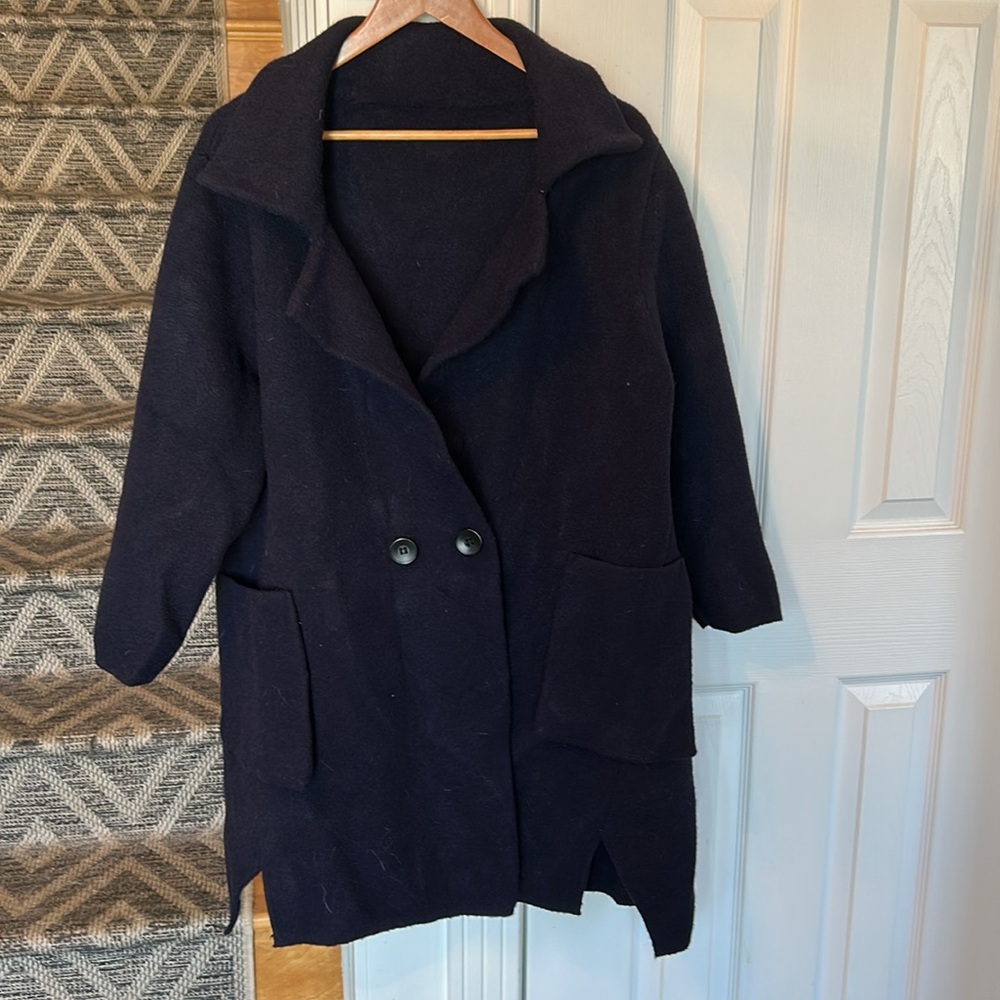 Navy Blue sweater style coat with buttons